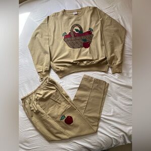 Vintage 70s 80s Quitman USA Sweatshirt bottoms Set Apple basket M Teacher Fall
